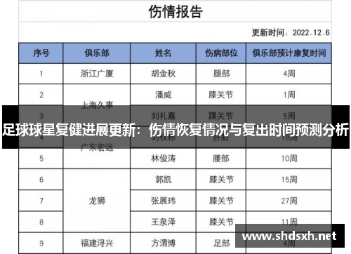 足球球星复健进展更新：伤情恢复情况与复出时间预测分析